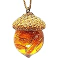 Baltic Amber Pendant Necklace for Women and Men. Handmade Acorn Pendant for Peace, Anxiety Necklace, or as Calming Unique Gifts Set in Eco Resin