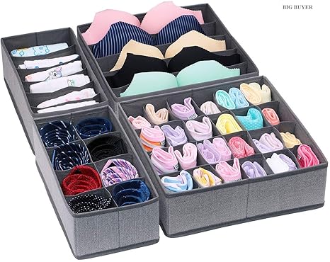Big Buyer Foldable 4 Storage Box Drawer Divider Organizer Closet