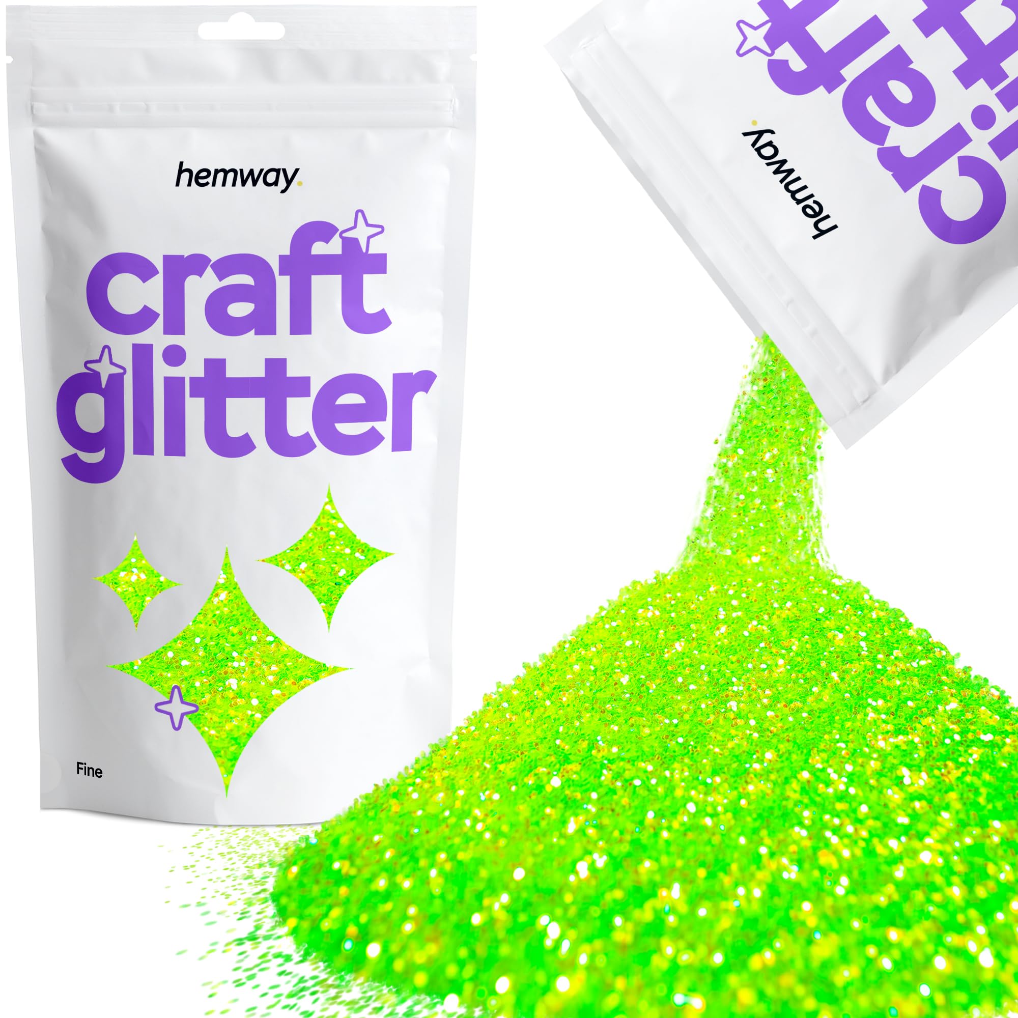 Hemway Craft Glitter Fluorescent UV Neon Green 100g Fine Glitter for Crafts, Resin, Cosmetic, Nail, Face, Body, Festival, Tumblers, Art, Candle, Crafting