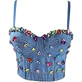 Women's Bustier Crop Top Mesh Corset Top Push up Rhinestone Diamond Bra Club Party Vest