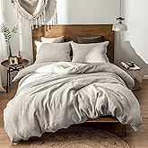 Simple&Opulence 100% Linen Duvet Cover Set, 3 Pieces Belgian Flax Breathable Bedding, 1 Comforter Cover+2 Pillowshams with Coconut Button Closure(Full,Linen)