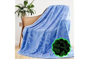 GEULAY Dinosaur Blanket Gifts Toys for Kids Boys Glow in The Dark Blanket Cute Soft Fuzzy Blue Dino Fleece Throw Blanket for Teens Boys Toddlers Birthday