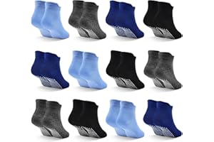 SkiBeaut 12 Pairs Toddler Non Slip Kid Boy Girl Socks with Grips, Toddlers Child Anti Skid Sticky Gripper Socks 1-7 Years Old