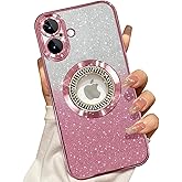 Misscase for iPhone 16 Plus Magnetic Glitter Case Compatible with MagSafe,Full Protection Slim Shockproof Anti-Scratch Case with Camera Lens Protector Logo View Dust-Proof Net for Women Pink