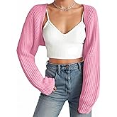 Fuimsul Women Open Front Ribbed Knit Crop Bolero Drop Shoulder Long Sleeve Solid Loose Fit Knitted Crop Cardigan Shrug