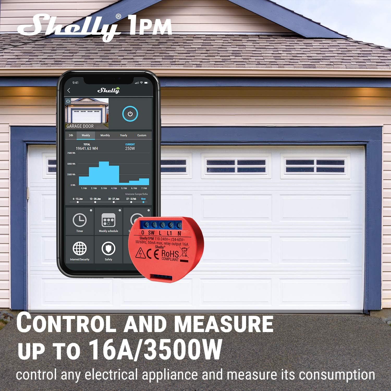 Shelly 1pm One Smart Relay Switch Wifi Open Source Wireless Home Automation Ios Android Application 2 Pack