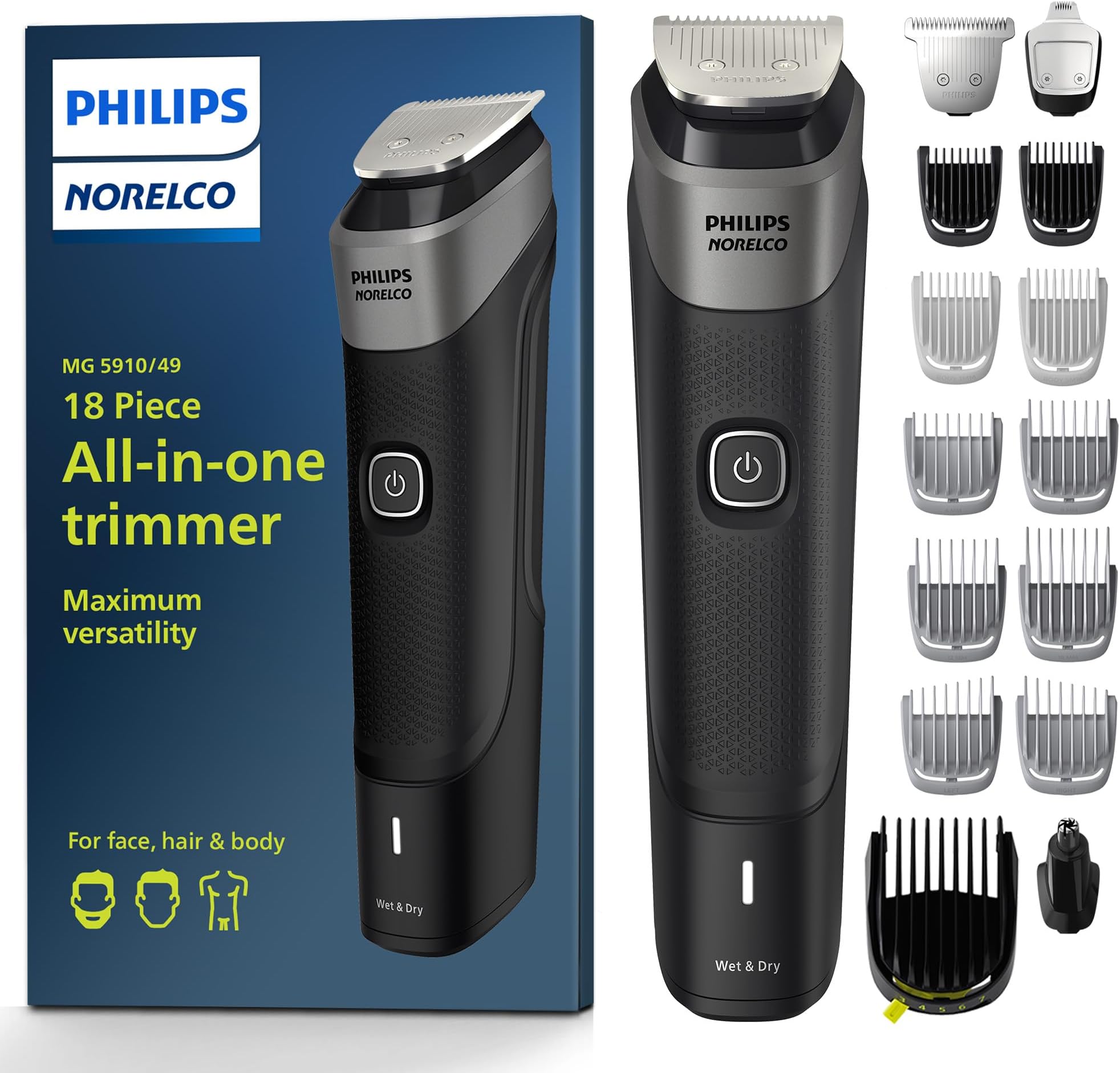 Philips Norelco Multigroom Series 5000 18 Piece, Beard Face, Hair, Body