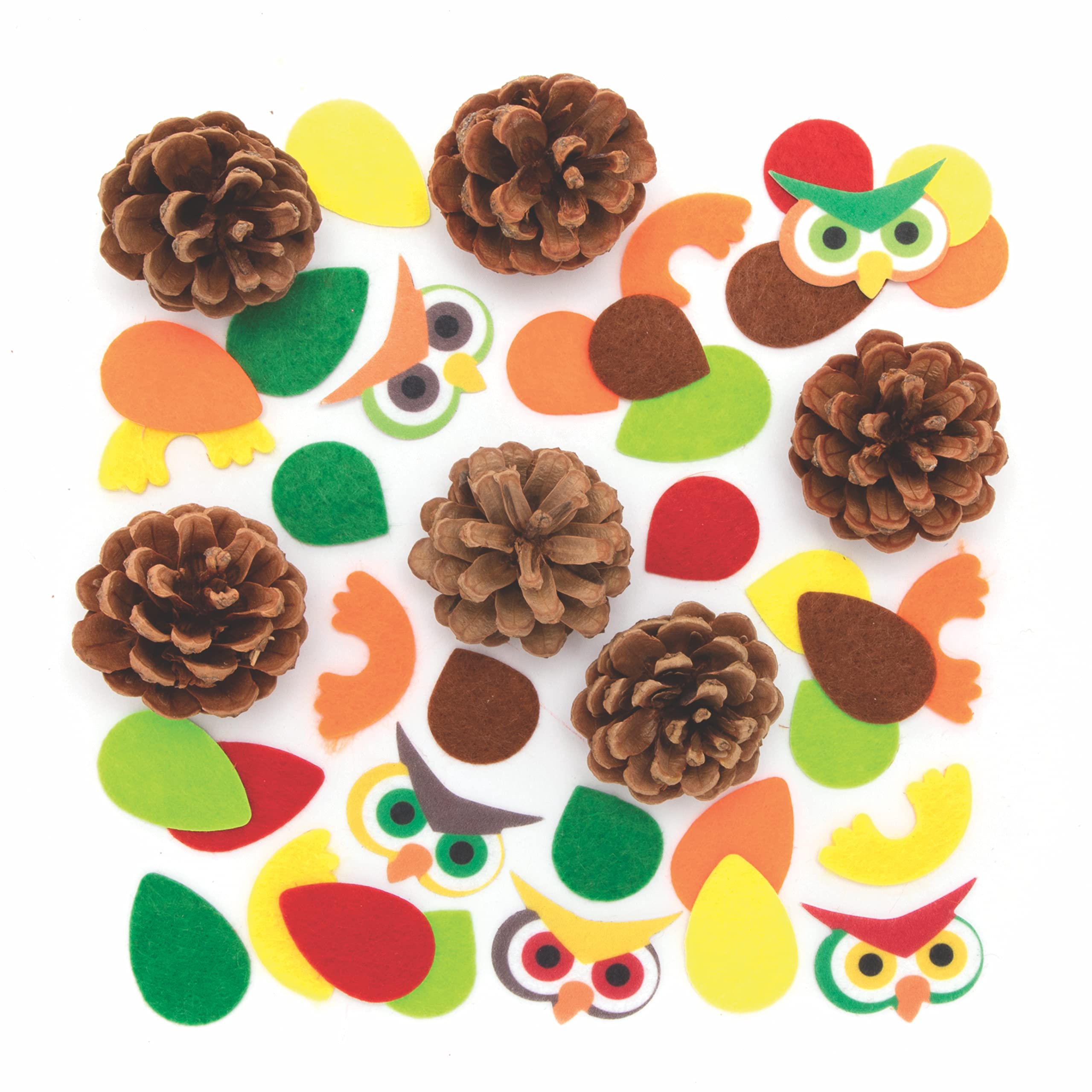 Baker Ross FE638 Owl Pinecone Craft Kit - Pack of 6, Felt Crafts for Kids, Make Your Own Halloween Decorations, Creative Activities for Children, Green