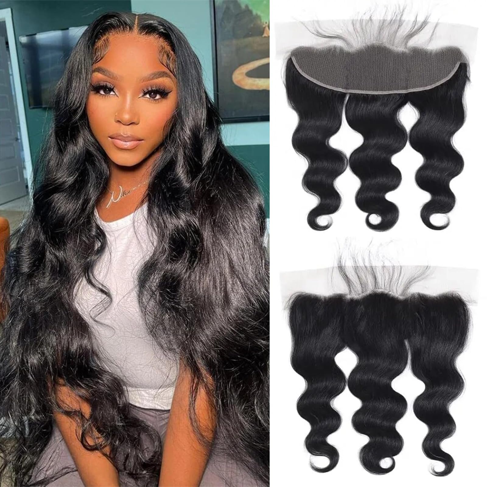 DUAUJUIU 13x4 Body Wave Lace Frontals Transparent Lace Closures Human Hair Frontal Closure Pre Plucked with Natural Hairline Free Part Ear to Ear Brazilian Hair for Women 12 Inch — image 1