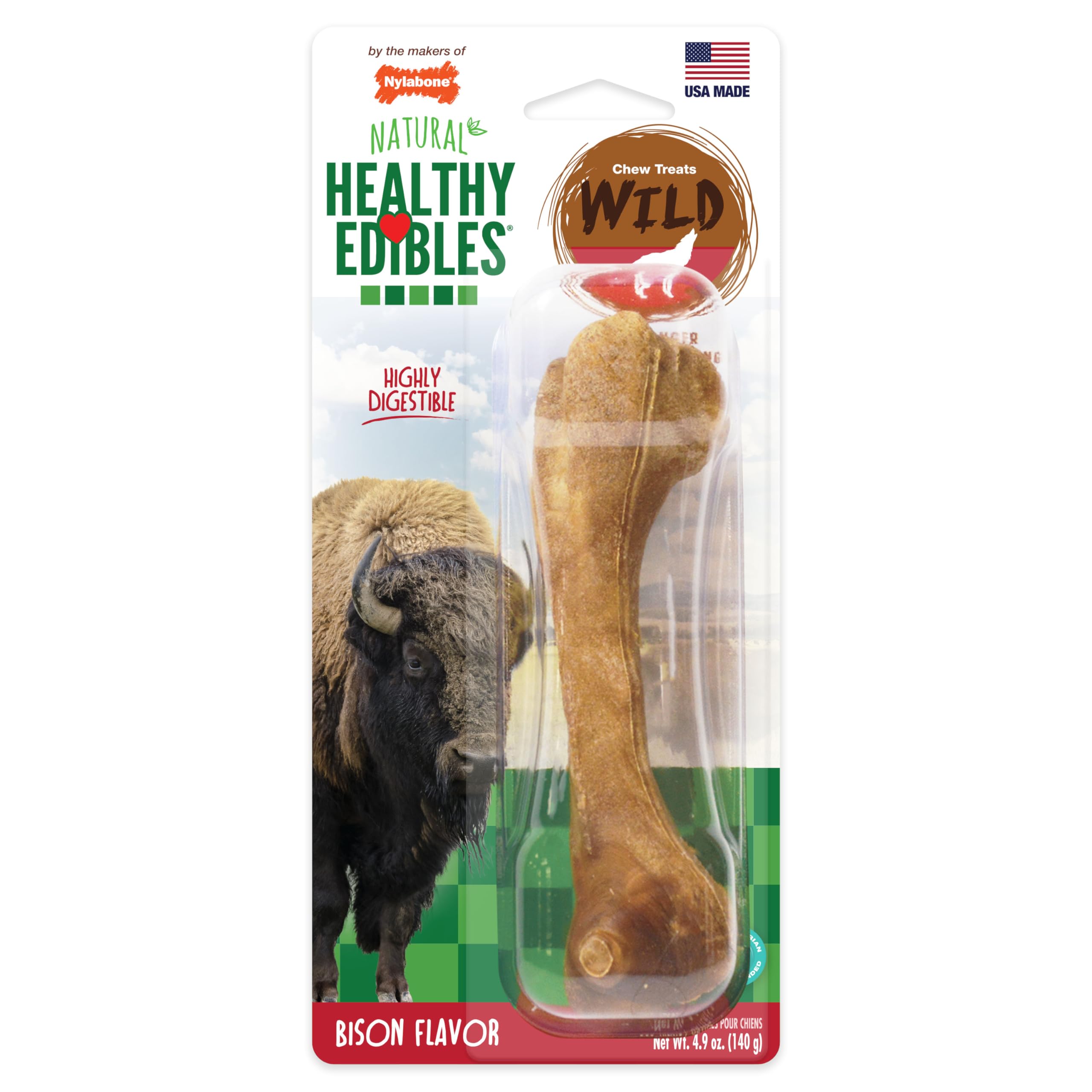 Nylabone 1 Count Healthy Edibles Large Wild Bison Dog Treat Bones, 4.9 Oz