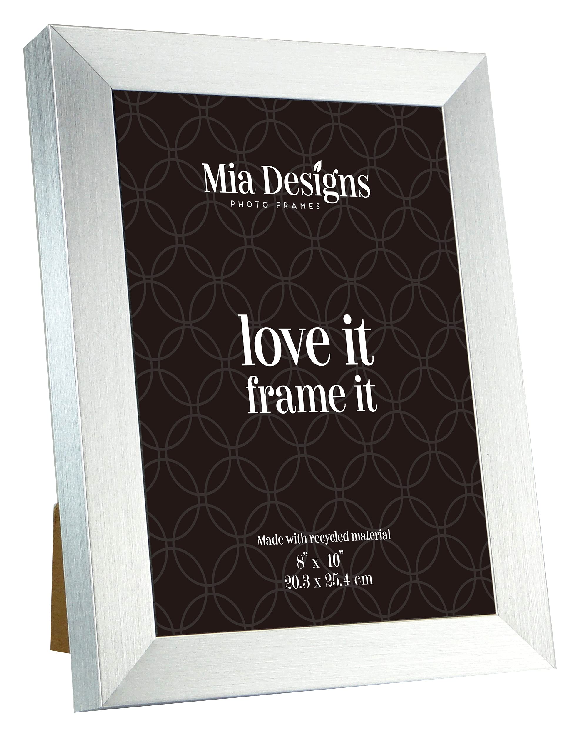 Mia Designs Picture Frame Brushed Silver Cube 8x10 20x25 Cm Photo Frame for Desk, Wall and Table Top in Eco-friendly PS material Environmentally Friendly Freestanding Frame