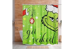 GlobalTronics Christmas Shower Curtain and Ring Set, Shower Curtain for Bathroom Winter Green Holiday Christmas Decorations 72"*72"（Curtain 1）