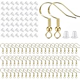 925 Sterling Silver Earring Hooks 200 PCS, Gold Earring Hooks for Jewelry Making, Hypoallergenic Fish Hook Earrings Making Kit, DIY Earring, with 200PCS Earring Backs and 200PCS Jump Rings