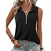 Vivilli Womens Ribbed Tank Top Zipper V Neck Dressy Casual Blouses Sleeveless Camisole Tops Work Tank Polo Shirts