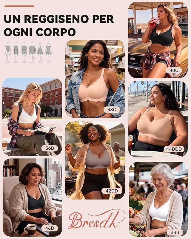 Reggiseno Senza Ferretto Comodo Bordo Ondulato Morbido Dormire, Bianco XL