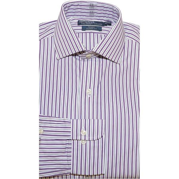 Ralph Lauren Purple Label Mens Polo Dress Shirt Blue White Stripe Italy  Large $450 at Amazon Men's Clothing store