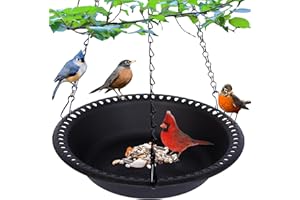 GRJOPRT Hanging Bird Feeder Tray 10inch for Garden Yard Outside, Black