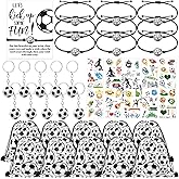 Equsion 50 Pcs Soccer Team Gifts Set Includes Drawstring Bags Bracelets Keychains Stickers Cards Soccer Party Favors for Football Lover Fans