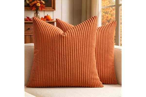 MIULEE Fall Decorative Corduroy Throw Pillow Covers Set of 2 18x18 Orange | Soft Soild Cushion Cases,Pillow Cases for Couch,S