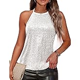 Traleubie Womens Tank Tops Sleeveless Camisole Halter Neck Sparkly Sequin Tops for Women