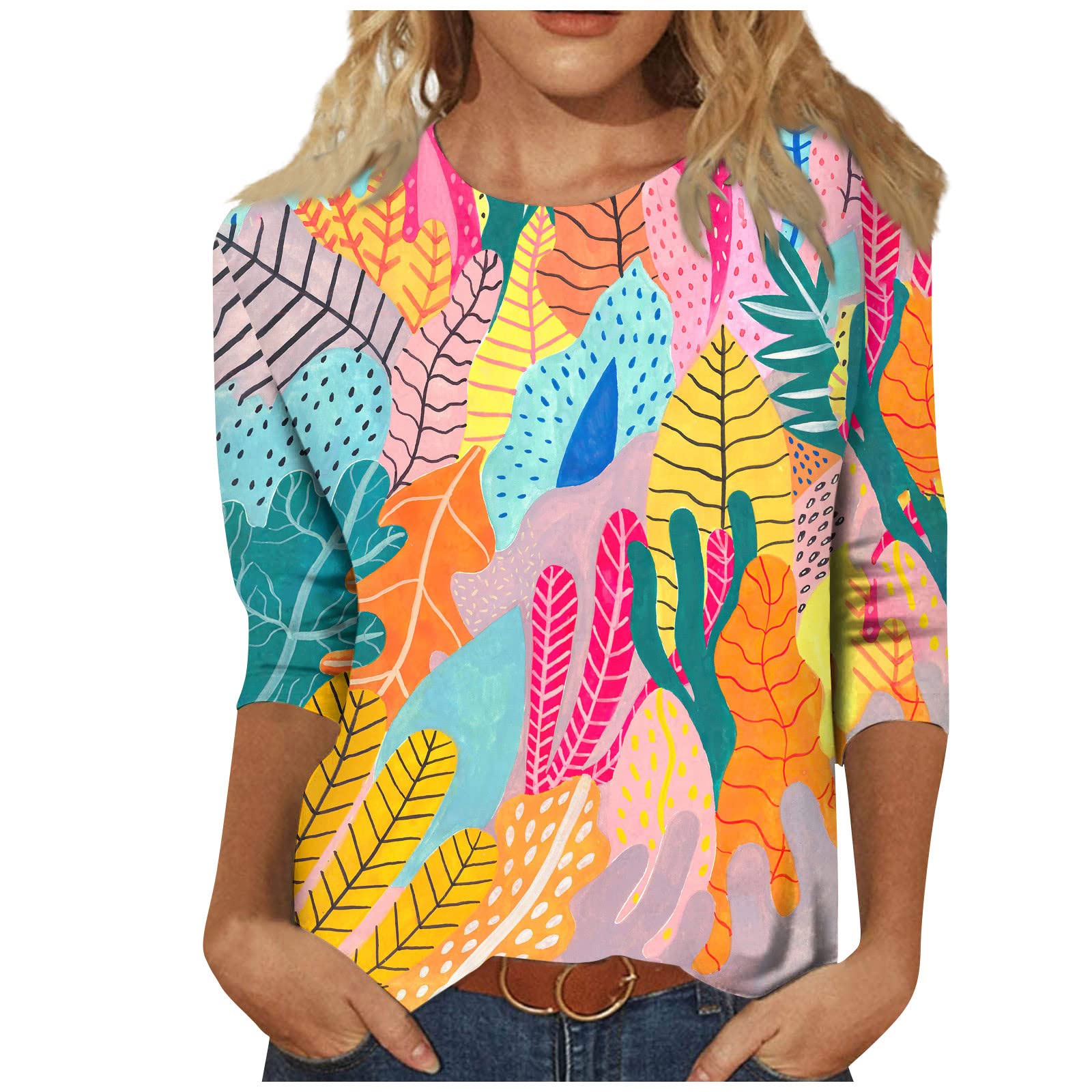 Older Womens Tops and Blouses 3/4 Sleeve hot Pink