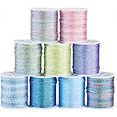 Beadthoven 167 Yards 9 Colors Iridescent Polyester Cord 0.6mm Friendship Bracelet Cord Pastel Colorful Braided Jewelry Making Beading String Sewing Thread for Craft Chinese Knotting Kumihimmo Macrame