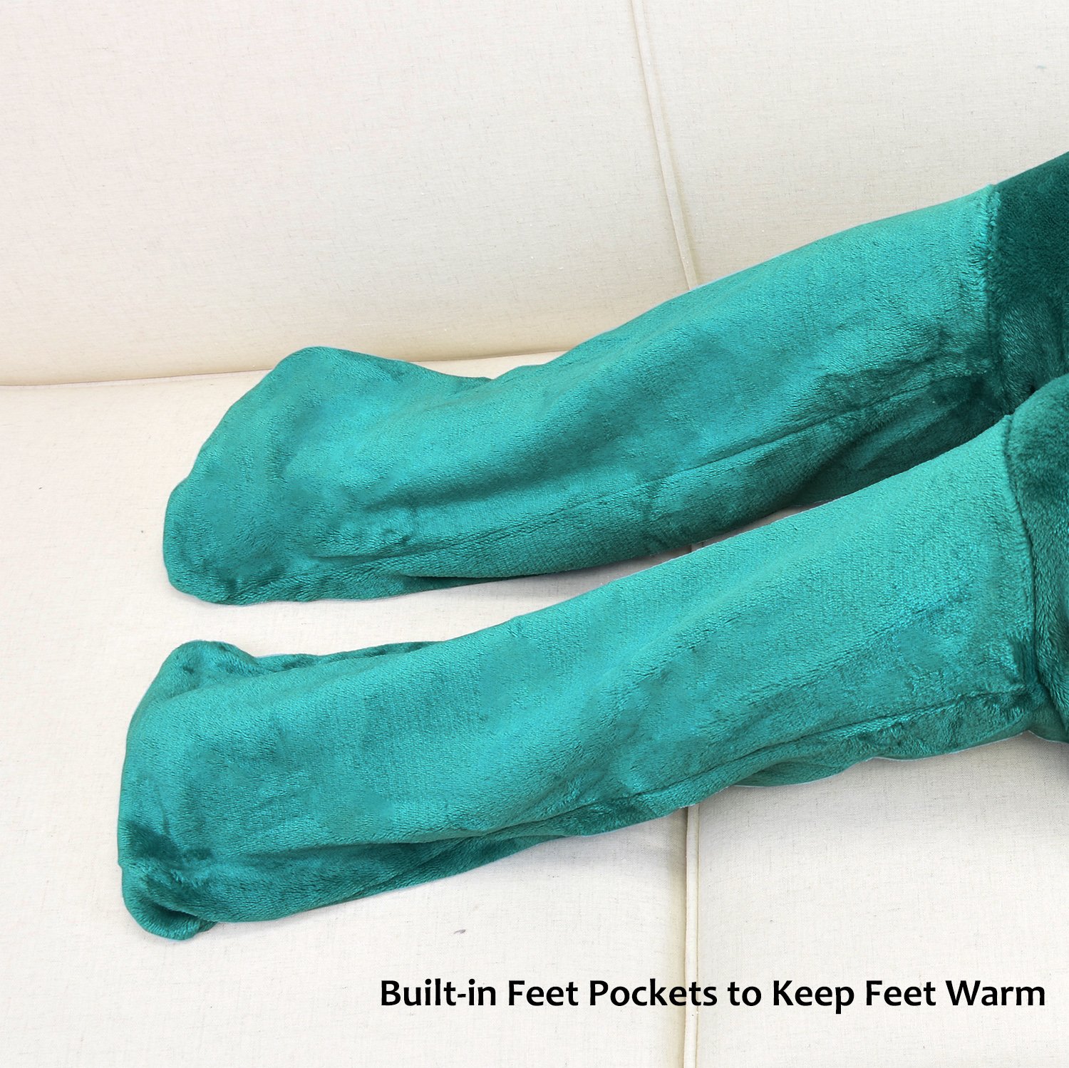 Fleece Blanket with Sleeves & Foot Pockets, Green Micro Plush Fleece Blanket, Large Wrap Throw Blanket, for Adult Women Men 190cm x 135cm (75\