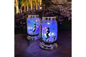 ANGMLN Solar Fairy Lantern for Garden Decorations- 2 Pack Outdoor Fairies Night Lights Gifts Hanging Lamp Frosted Glass Jar with Stake for Home Yard Garden Patio Lawn Party Decor