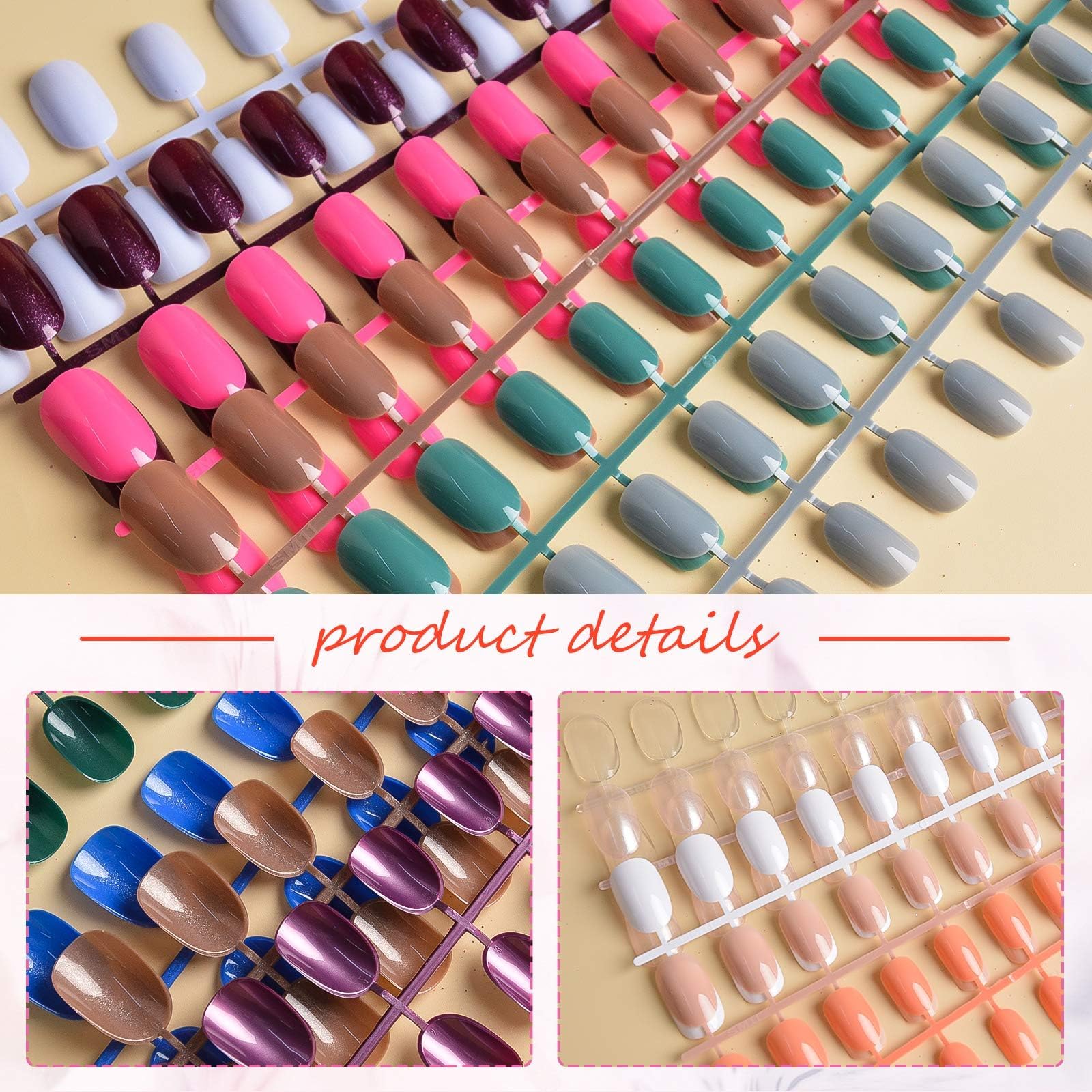 EBANKU 960pcs Short Colorful False Nails for Women Oval Press on Nails Glossy Acrylic Full Cover Artificial Fake Nail Tips with Nail File Nail Stick - Image 6