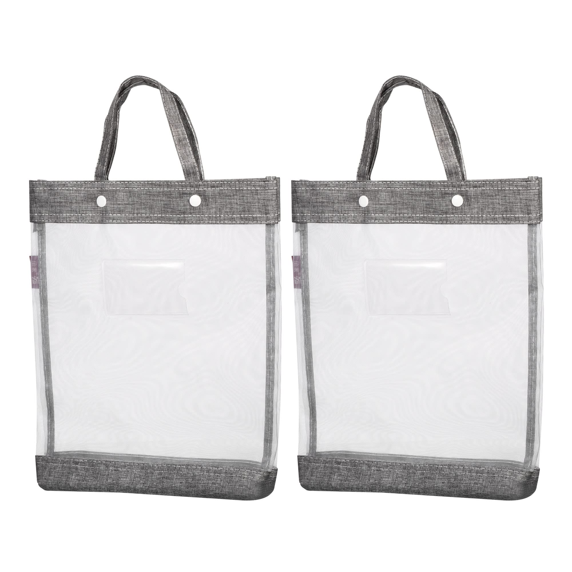 PATIKIL Nylon Document Bag with Handle, 2 Pack Mesh Transparent Handbag Files Tote Pouch for Office Business, Gray