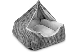 GASUR Dog Beds for Large Medium Small Dogs, Rectangle Cave Hooded Blanket Puppy Bed, Luxury Anti-Anxiety Orthopedic Cat Beds for Indoor Cats, Warmth and Machine Washable (25 inches, Grey)
