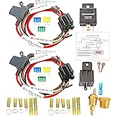 Dual Electric Fan Relay Kit 40 AMP with Temperature Switch 185 On 175 Off | 12V Universal Fit, For Radiator Cooling Fans, Dual Fan Wiring, Waterproof Relay and Fuse Box, Heat-shrinkable Connectors