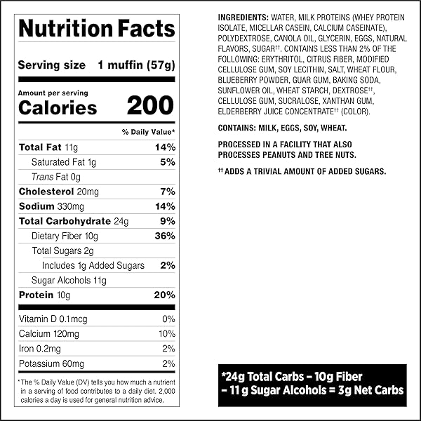 QUEST NUTRITION BLUEBERRY MUFFIN, 10G PROTEIN, 3G NET CARB, 2G SUGAR, PROTEIN SNACK, 4 COUNT