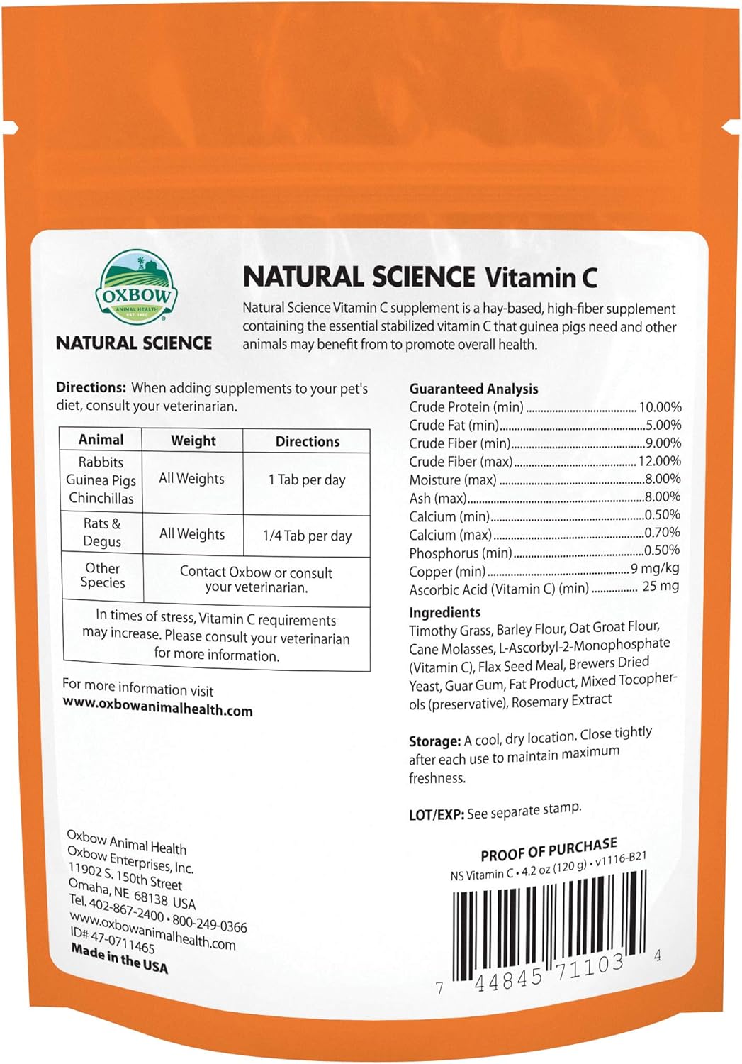 oxbow vitamin c tablets for guinea pigs