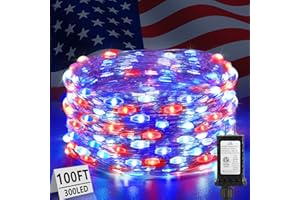 KNONEW 100ft 300led Outdoor Red White and Blue Fairy Lights Plug in, Independence Day String Lights Outdoor Waterproof 8 Modes for 4th of July Decorations Indoor and Outdoor(Red&Blue&White)