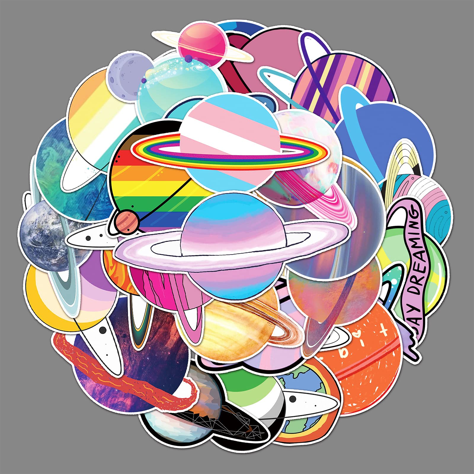 50 Pcs Galaxy Stickers Laptop Car Scrapbook Phone Skateboard Water Bottle Starry Sky Planet Moon Stickers Vinyl Waterproof Aesthetic Personalised Stickers for Teens Boys Girls Adults Children