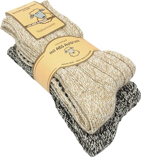normani 2, 4 Paar oder 6 Paar Norweger Strick-Socken mit Antirutsch Sohle, Woll Socken mit ABS Sohle. Hütten Socken
