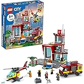LEGO City Fire Station Set 60320 with Garage, Helicopter & Fire Engine Toys Plus Firefighter Minifigures, Emergency Vehicles Playset, Gifts for Kids Age 6 Plus