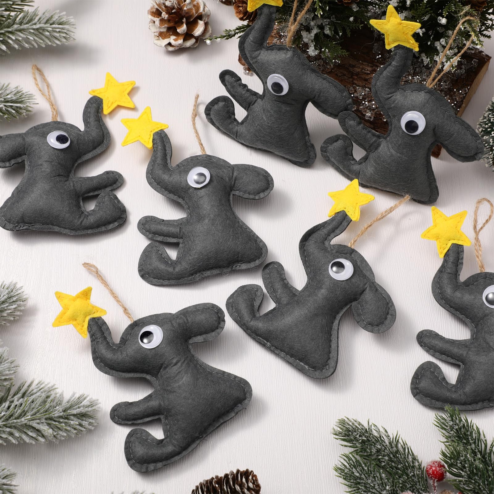 Photo 1 of 12 Pcs Felt Elephant Ornament for Christmas Tree 5.91 Inch Black Elephant with Yellow Star Decorative Hanging Ornaments for Women Sisterhood Xmas Birthday Friendship Gift Christmas Tree Decoration