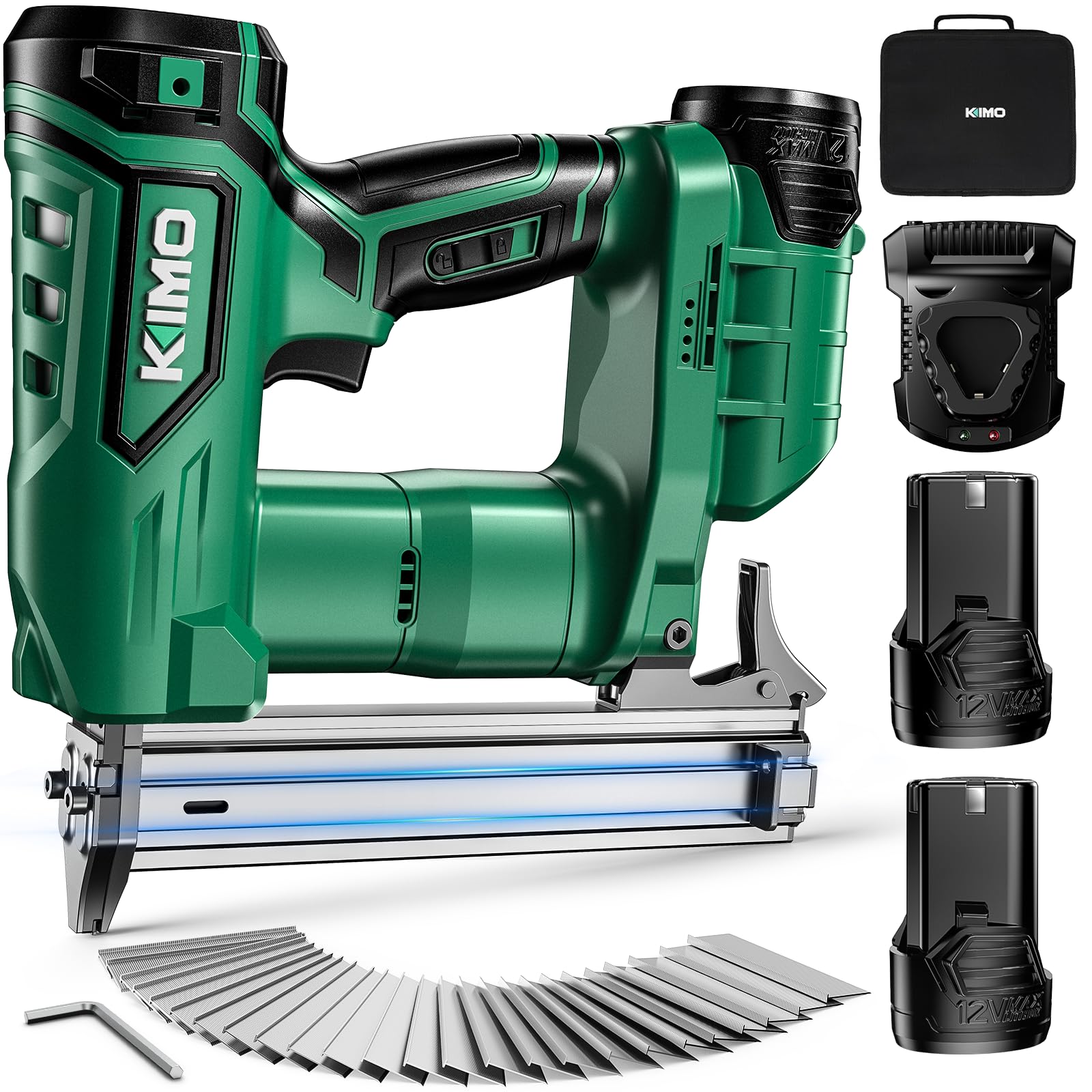KIMO Brad Nailer Cordless w/ 5000pcs Nails, 2.0Ah Battery X2, 180 Nails/min, Single & Contact Firing, Fast Charger, LED Light, Adjustable Depth 18 GA Cordless Nail Gun for DIY Woodworking Framing