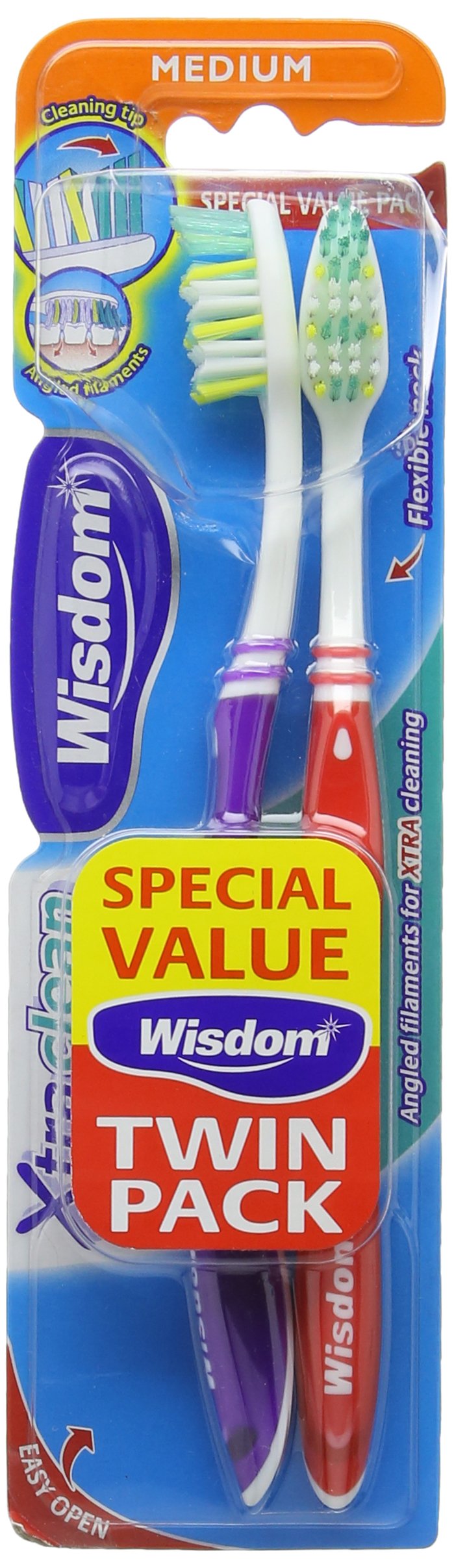 Wisdom Xtra Clean Medium Toothbrush Twin Pack, 40g