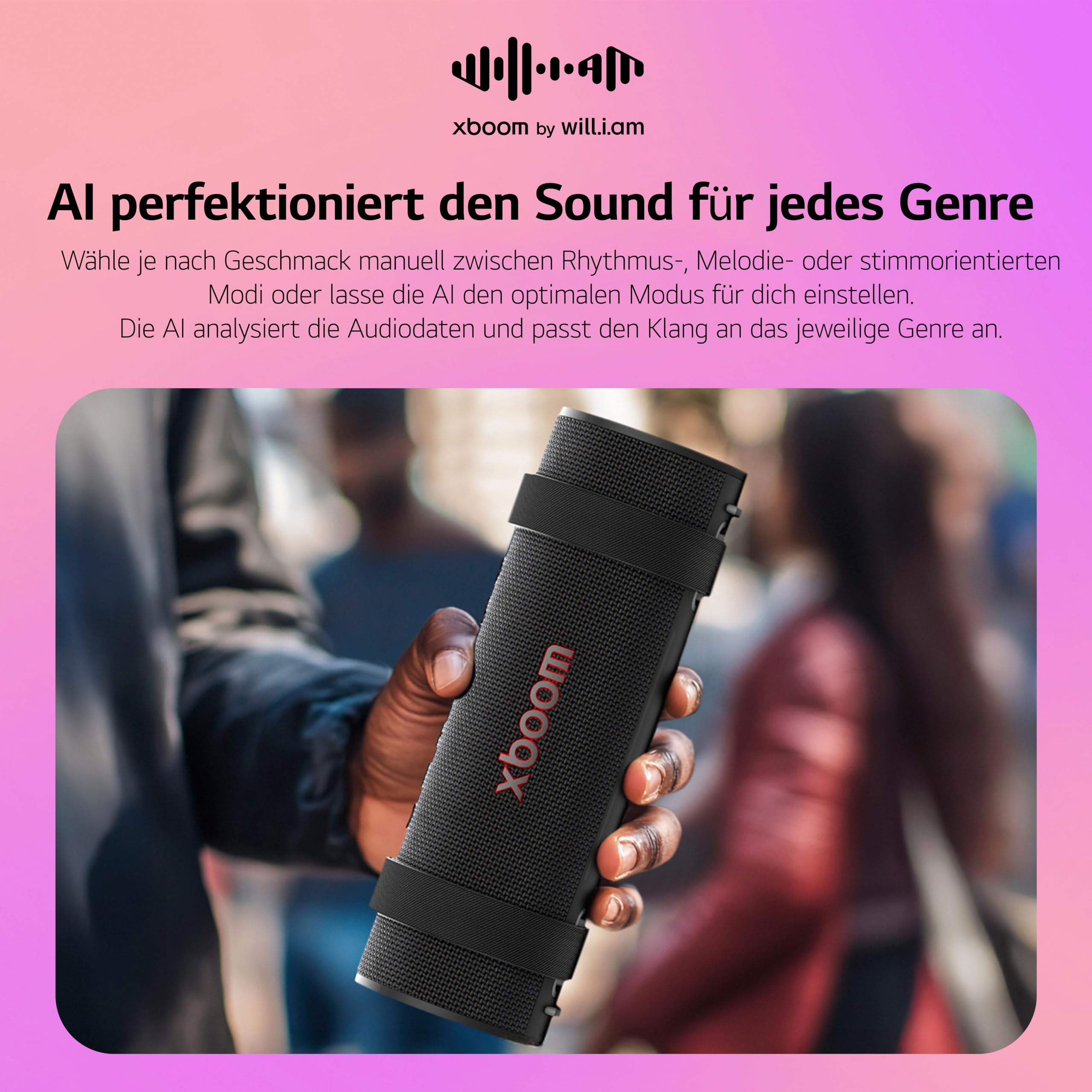 LG xboom Grab by will.i.am, tragbarer Bluetooth-Lautsprecher (Signature Sound, IP67, bis zu 20 Std. Akkulaufzeit), Schwarz [Modelljahr: 2025] 7