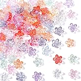 CustomyLife 100pcs Cherry Blossom Beads, 5-Petal Acrylic Flower Beads, Mini Spacer Charms for Hair Accessories Bracelets Earring Jewelry Making- Colorful