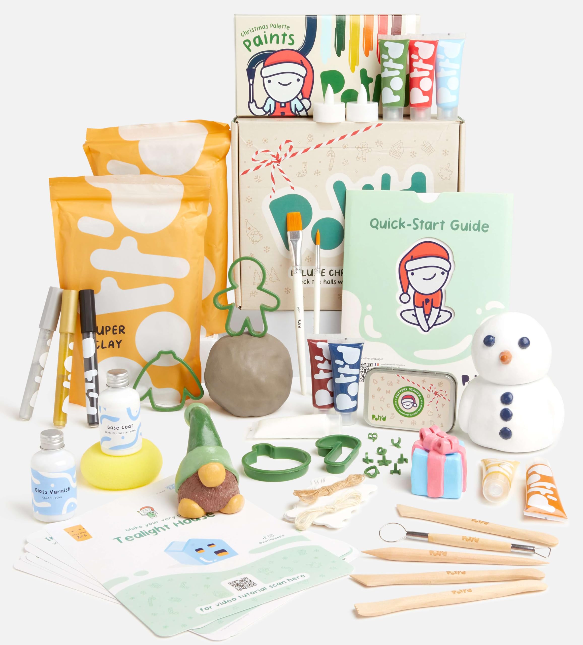 Pott’d Christmas Deluxe Pottery Kit – Air-Dry Clay for Adults, Christmas Themed Tools, Paints, Brushes, Stamps | DIY Christmas Decorations, Beginner-Friendly Clay Kit — image 1