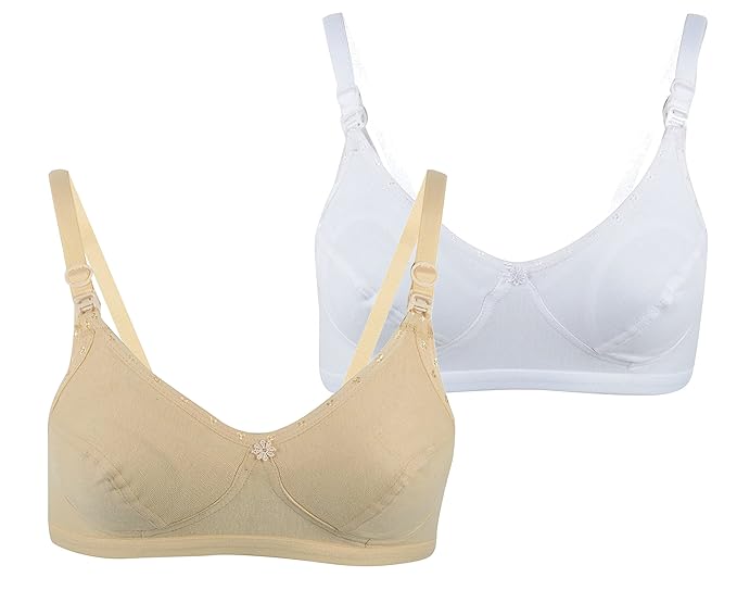 Non-Wired Nursing Bra (Pack of 2) (Po2-BR0014_White and Skin_30)