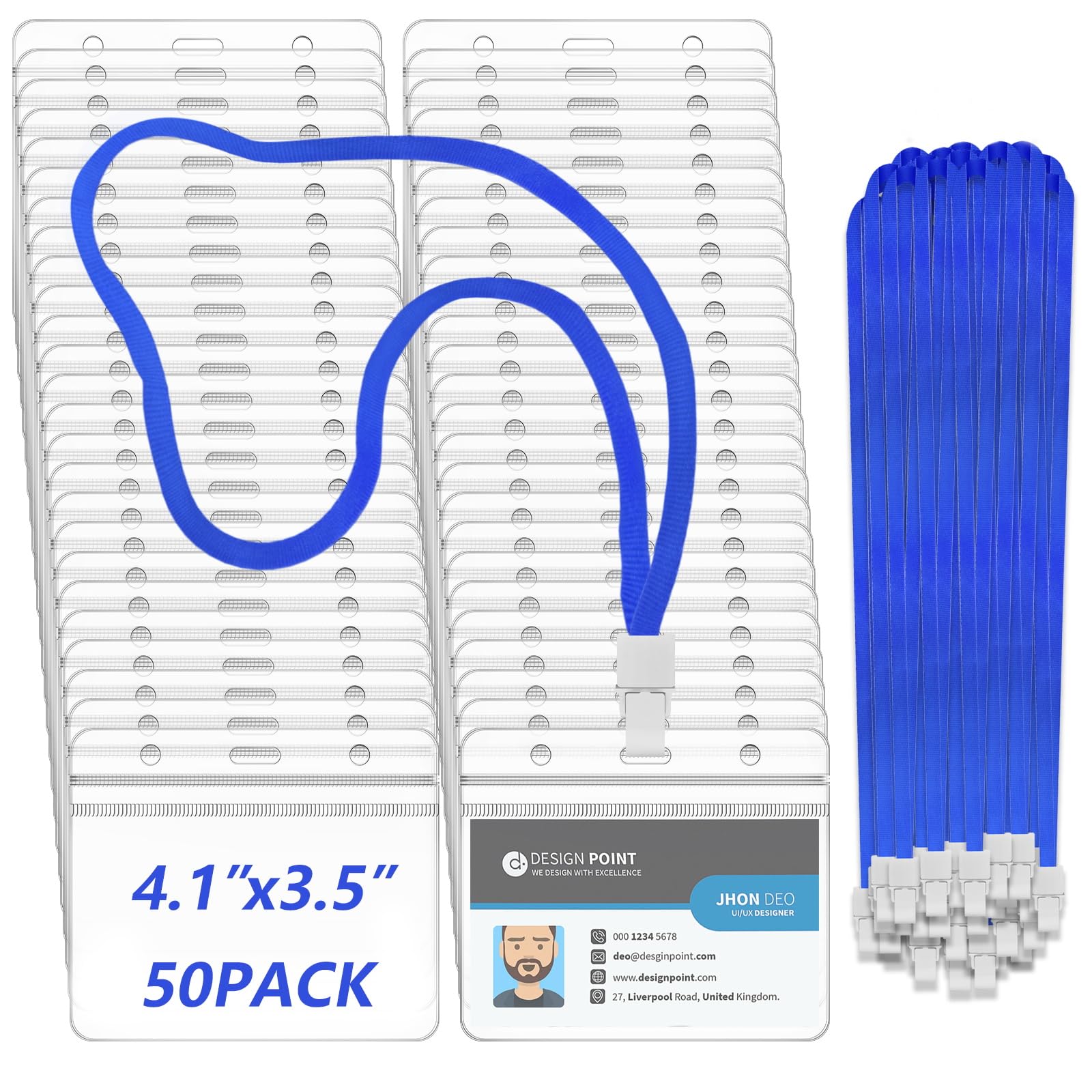 xinfedi Lanyard with Card Holder, 50PCS Lanyards for Neck with Horizontal Card Holder, Clear Waterproof Badge Holder with Lanyard for Office Business School โ image 1