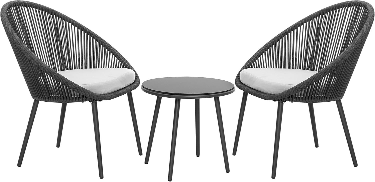 Nuu Garden 3 Piece Patio Table Set Outdoor All Weather Woven Rope Patio Conversation Bistro Set with Cushions for Garden, Balcony, Deck, Backyard, Dark Gray: Garden & Outdoor