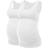 Peauty "Long Enough to Cover Hip Maternity Side Ruch Tank Tops/Basic Maternity Tops for Summer Casual Wear (S-3XL)