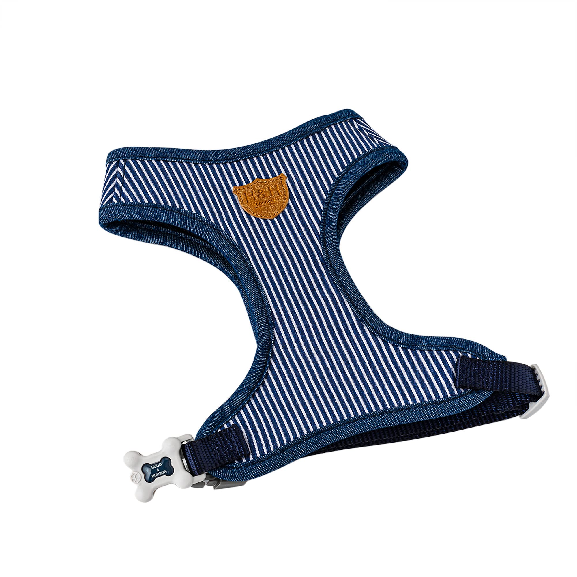 HUGO & HUDSON Dog Harness No Pull Adjustable Fabric Rear Buckle Pet Vest, Navy Striped, L โ image 1