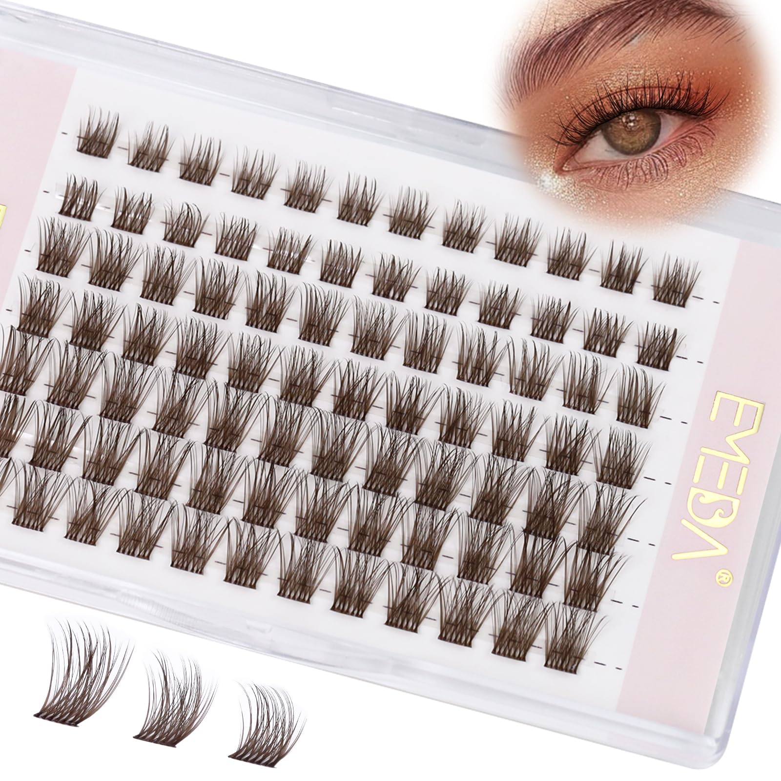 EMEDA Dark Brown Individual Cluster Lashes D Curl Mix 8mm 10mm 12mm DIY Eyelash Extensions Clear Band Natural Look Brown Lash Clusters Colored Cluster lashes (Dark brown) — image 1